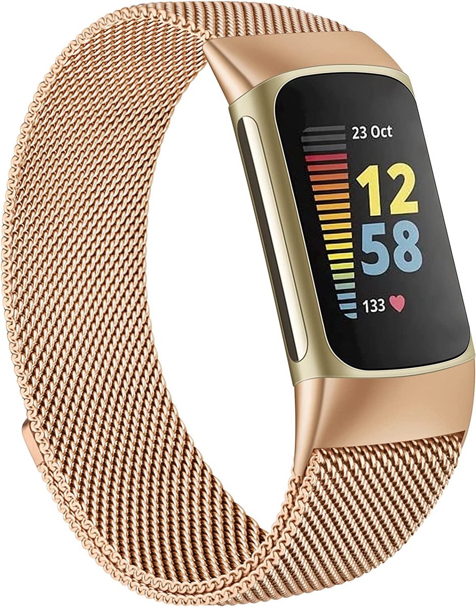 YPCd® Bandje geschikt voor Fitbit Charge 5 - Rosé Goud - Milanees RVS - Small