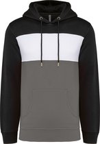 Driekleurige unisex hoodie met capuchon merk Kariban Zwart/Wit/Basalt - XS