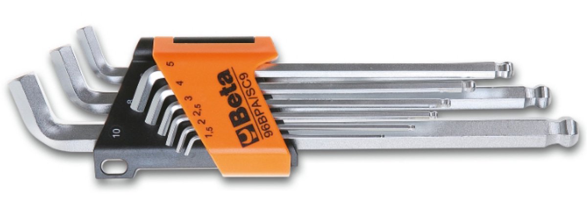 Beta 96BPA/SC9 - 9-delig set haakse stiftsleutel met kogelkop 110° extra-kort aan een zijde