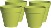 Mega Collections Plantenpot/bloempot - 4x - kunststof - lime groen - binnen/buiten - D26 x H22 cm