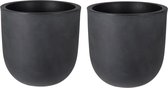 Mega Collections Cache-pot/pot de fleur - 2x - plastique - noir - double paroi - D46 x H43 cm