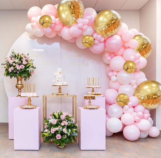 Versier plezier - ballonnen set - ballonnen boog - 124 delig - roze - goud - luxe - gender reveal - baby