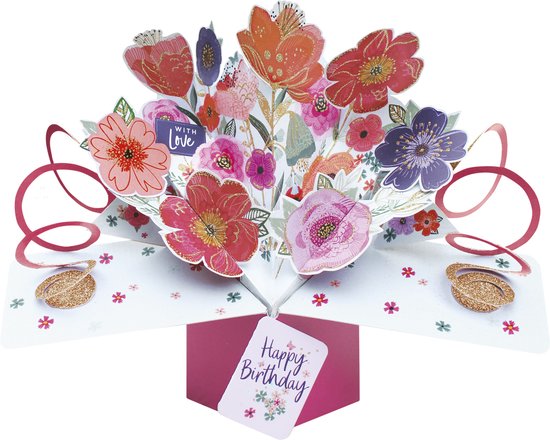 Carte de voeux 3D Pop-up avec enveloppe - Happy Birthday - Fleurs