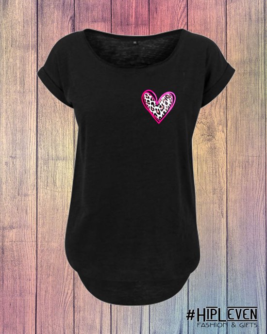 Shirt met print "Panter hart fuchsia roze" | Zwart/ XXL (44-46)