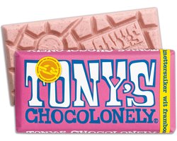 Tony's Chocolonely Witte Chocolade Reep Framboos Knettersuiker 180 gram Chocola