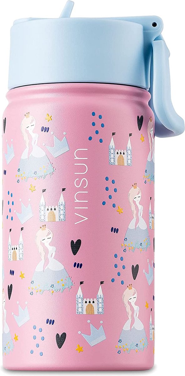 Vinsun Gourde Enfant avec Unicorn 350 ml avec Paille - Acier Inoxydable,  Sans BPA