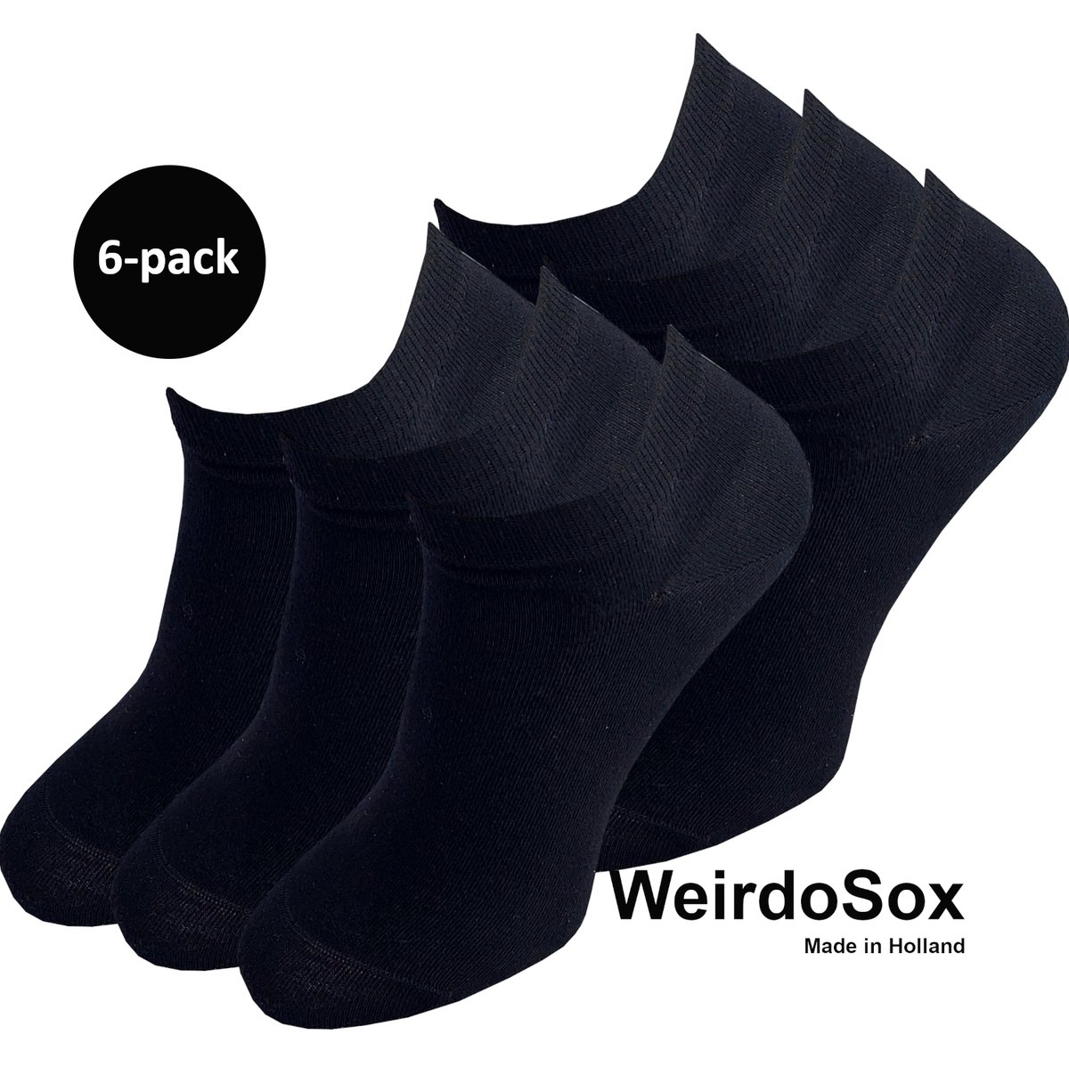 WeirdoSox Bamboe naadloze sneaker sokken Zwart - Anti zweet - Anti bacterieel - Dames en heren - 6 Paar - Maat 39/42