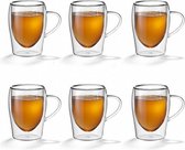 6 dubbelwandige theeglazen met oor 0,3 liter