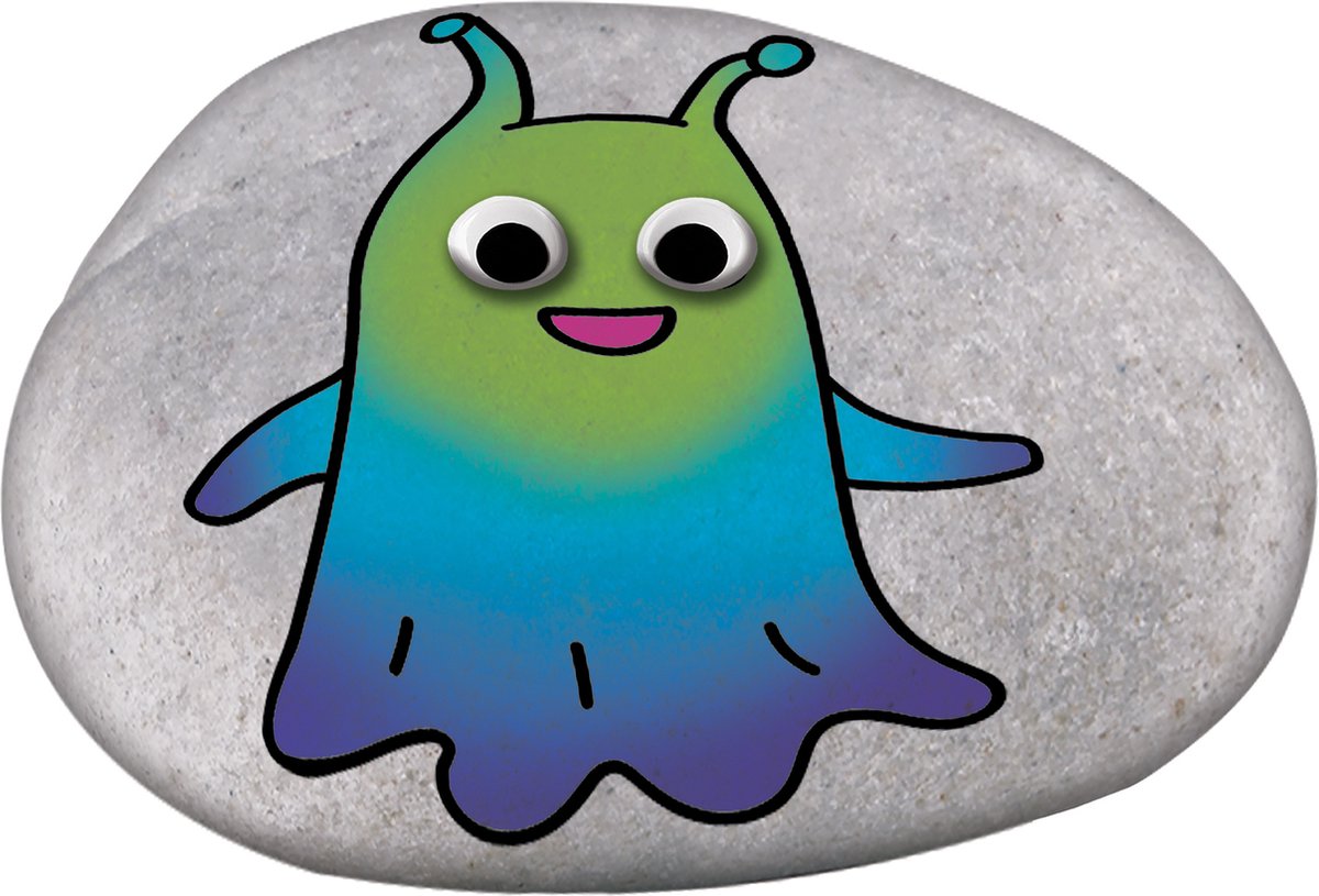 Grafix Galaxy Rock Painting - Set voor Happy Stones met 3 stenen, 5 kleuren verf, zilveren sterren en stickervel - Creatief speelgoed voor kinderen vanaf 5 jaar - Inclusief kwast — afbeelding 6