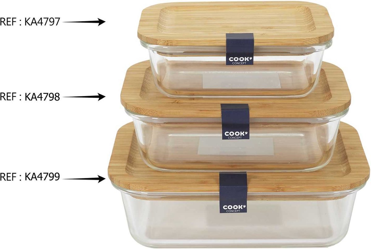 Glazen lunchbox met bamboedeksel 520ml 17.3 x 5.7 x 12.6 Homedecofactory