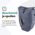 Verstevigde achterkant van een donkerblauwe Voltano fietstas zorgt dat hij stevig blijft en niet in het wiel komt.