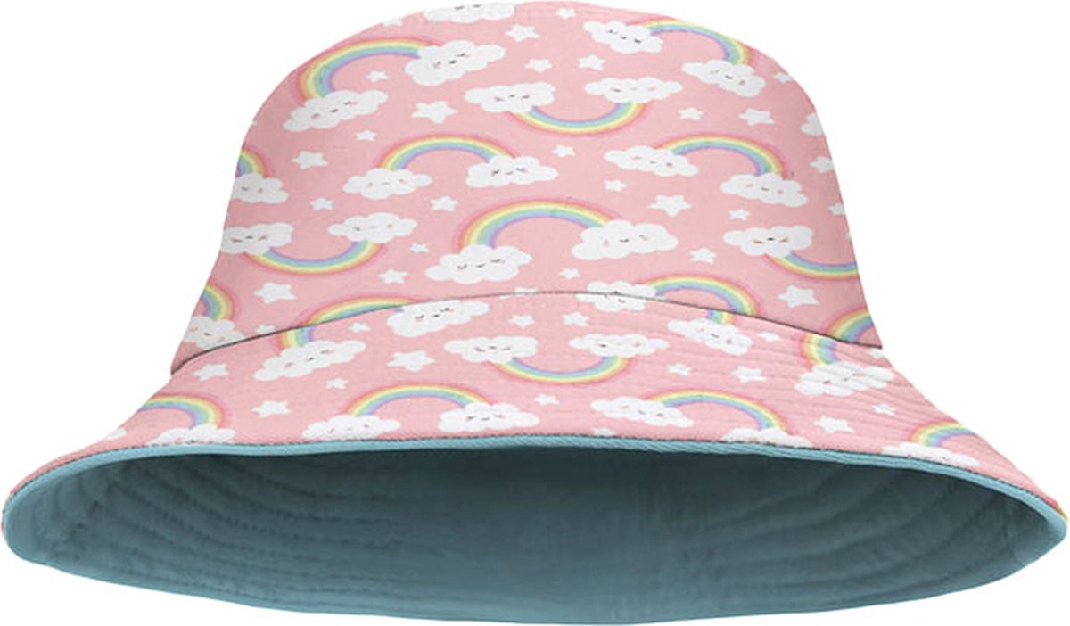 Yucka - Bucket Hat - Vissershoedje - Hoedje - Kinderen - Regenboog - Rainbow - Reversible - 4 t/m 7 jaar - 52 cm - roze - lichtblauw