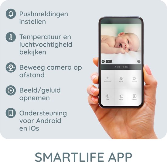 Alecto Wifi Babyfoon met Camera en App - Full HD - Op afstand beweegbaar - Melding bij beweging en geluid - SMARTBABY10 - Wit