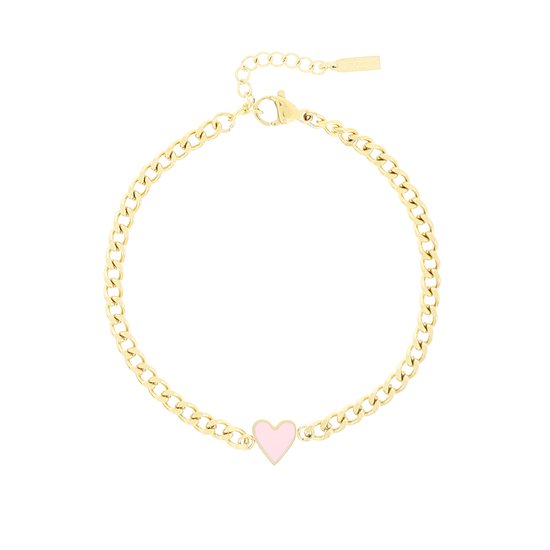 OOZOO Jewellery - goudkleurige armband met roze hart bedeltje - SB-1019
