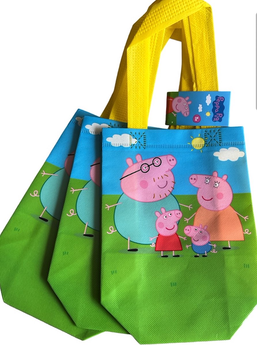Set van 3 kleine Peppa Pig mini shopper / tasje 24 x 17 cm.