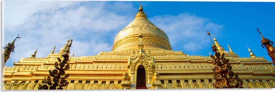 Acrylglas - Vooraanzicht van Gouden Shwezigon Pagoda Tempel in Myanmar - 60x20 cm Foto op Acrylglas (Wanddecoratie op Acrylaat)