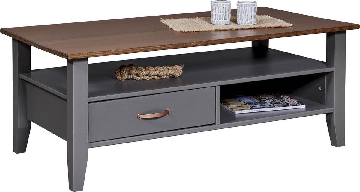 Salontafel Luzerna | 115 x 45 x 60 | Met lade en opbergplaats | Kleur: Grijs - Interlink - Rechthoekige salontafels - Grijs - Spaanplaat - Rechthoekige salontafels -