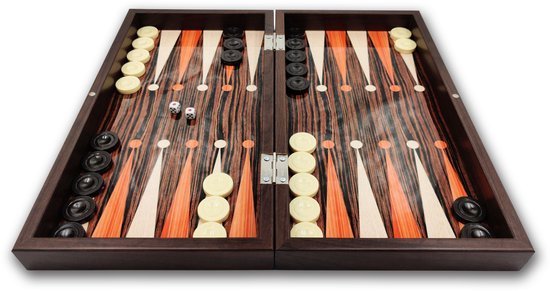 Backgammon Ebbenhouten bordspel - Maat L 38cm - Tavla - Met schaakbord - Sluit magnetisch - Houten koffer