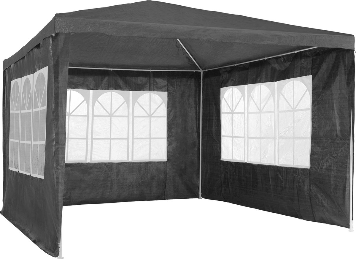 tectake® Tuinpaviljoen 3x3 m - Met 3 zijwanden met ramen - Waterdicht - Voor tuin en camping - Paviljoen - Partytent - Evenemententent - Incl. scheerlijnen en haringen - Grijs op Prijzenvolger.com
