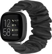 Strap-it Smartwatch bandje - Scrunchie nylon bandje - geschikt voor Fitbit Versa 3 / Fitbit Sense - zwart