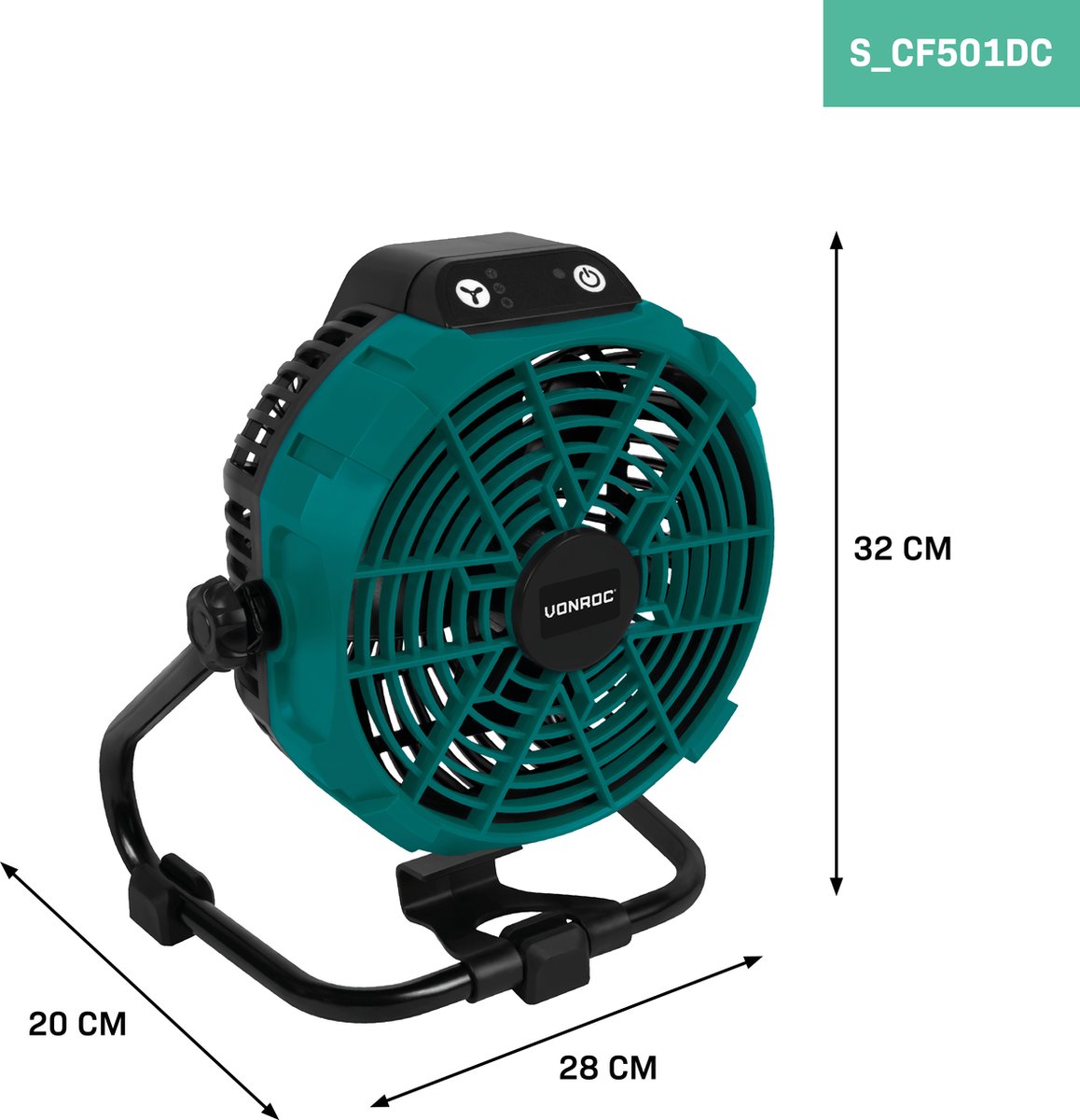 VONROC Ventilator 20V - voor draadloos en bedraad gebruik - Incl. netstroom adapter - Incl. 20V – 2.0Ah accu en snellader — afbeelding 4
