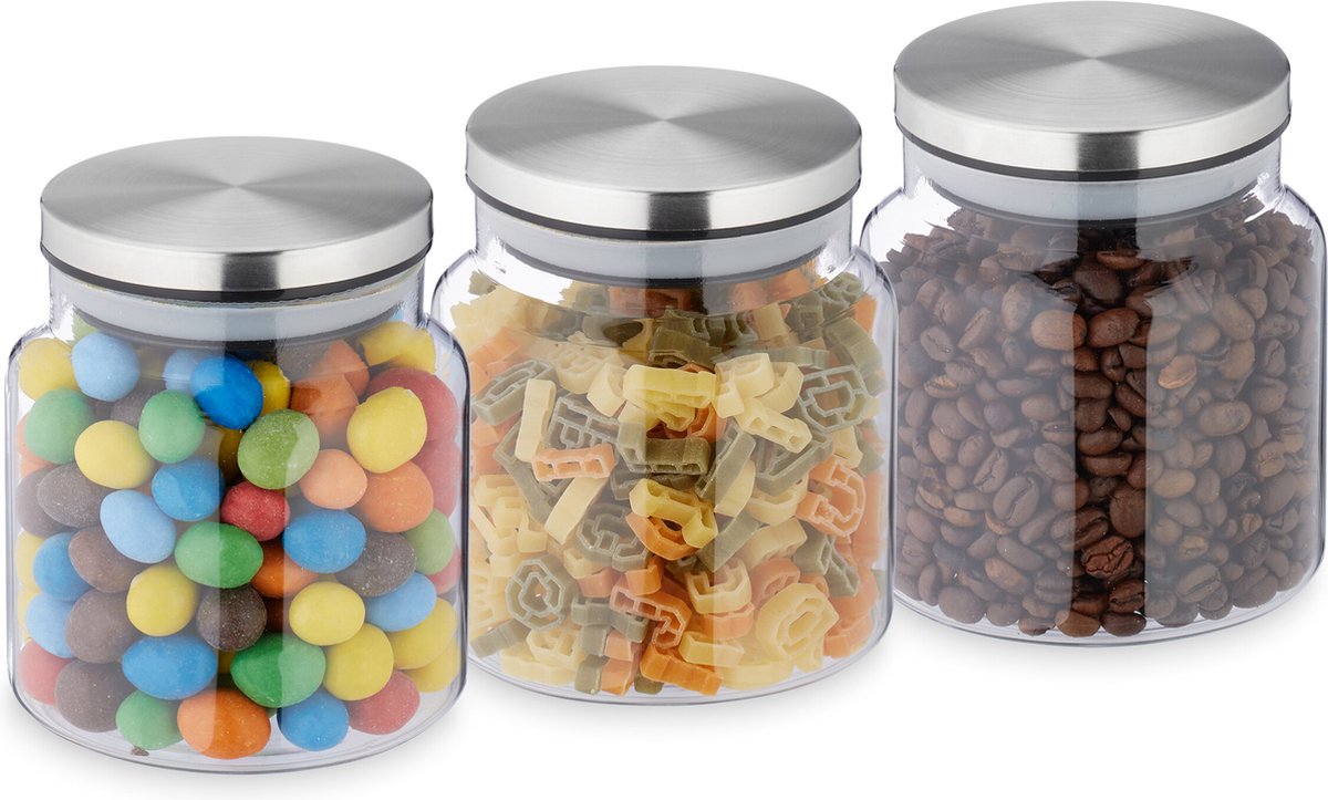 Relaxdays voorraadpot set van 3 opbergpot met deksel bewaarpot