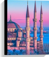 Canvas - Sultan Ahmetmoskee in Istanbul met Roze Blauwe Lucht - 30x40 cm Foto op Canvas Schilderij (Wanddecoratie op Canvas)