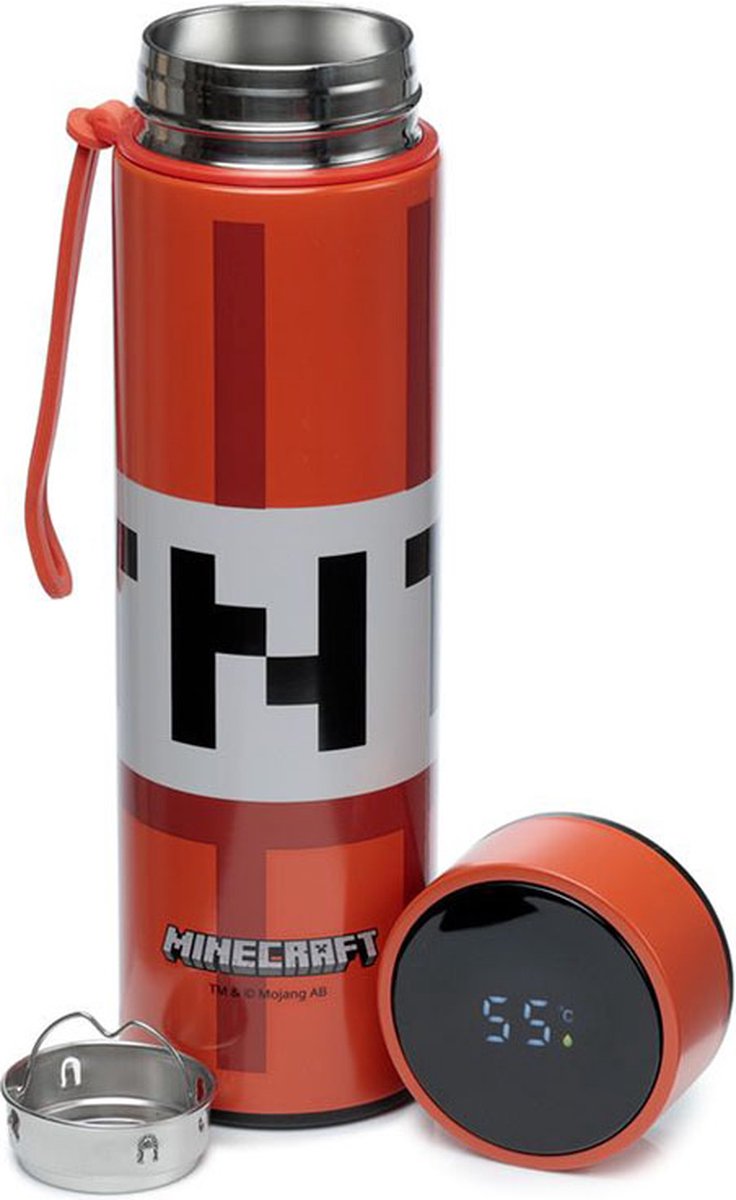 Minecraft TNT RVS Warm & Koud Thermosfles - 450ml Digitale Thermometer