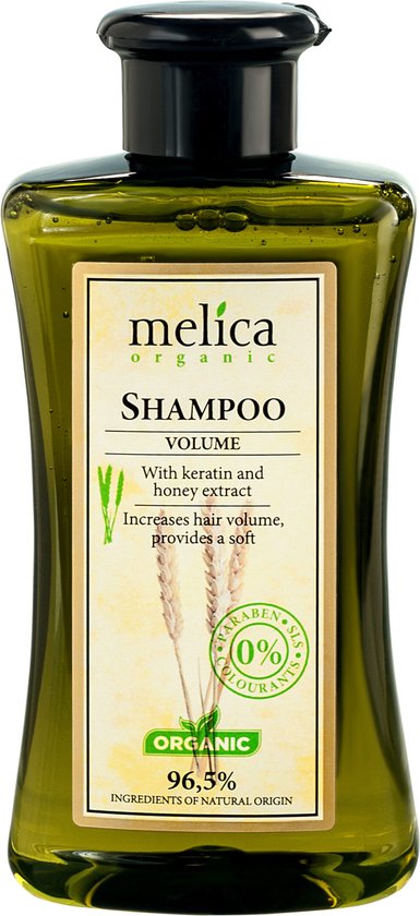 MELICA ORGANIC Biologisch VOLUME SHAMPOO 96,5% Natuurlijke BIO VOLUME Versterkende SHAMPOO met KERATINE en HONING Extract Zonder Parabenen, SLS 300ml