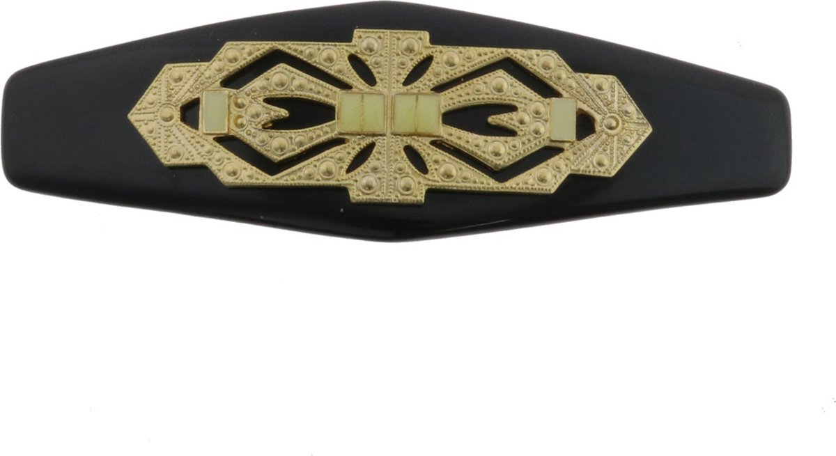 Behave - Haarspeld - Art deco stijl - Zwart - Goudkleur - 9,5 cm