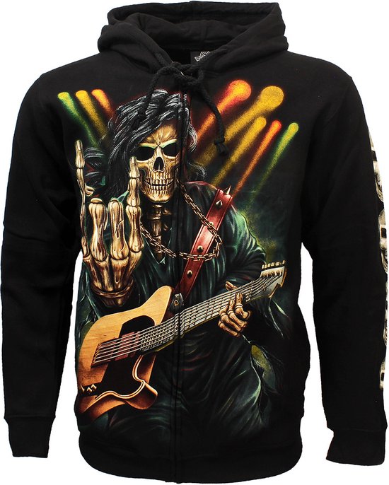 Rock Eagle Glow In The Dark Rock Hand Skeleton Hoodie Cardigan Zwart - Merchandise Officielle