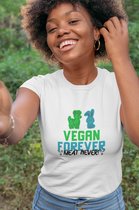 Shirt - Vegan forever meat never - Wurban Wear | Grappig shirt | Vegan | Unisex tshirt | Dieren | Dierenvriend | Vegan kookboek | Wit