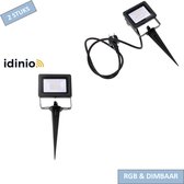 IDINIO Smart LED Tuinspot - Dimbaar - Bedienbaar met app - RGB Multicolor - IP65 Waterbestendig - 2 stuks
