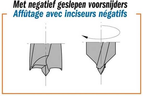 Foto: Cmt drevelboor met vaste verzinker rechts snijgereedschappen