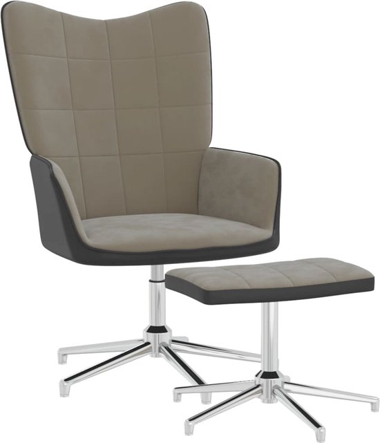vidaXL Relaxstoel met voetenbank fluweel en PVC lichtgrijs