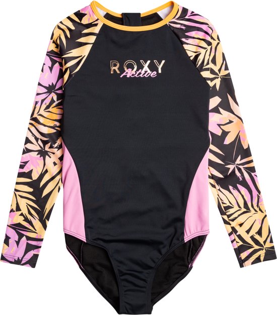 Roxy - Maillot de bain pour fille - Active Joy - Manches longues - Anthracite Zebra Jungle Girl - taille 152-164cm