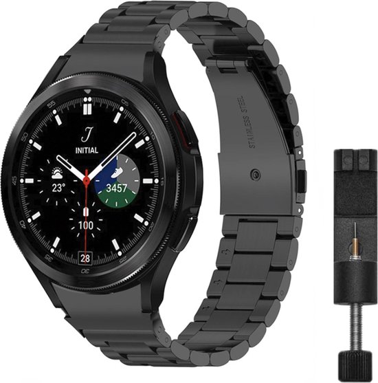 MY PROTECT® Luxe Metalen Smartwatch Bandje - Geschikt Voor Samsung Galaxy Watch 5 Pro & Watch 5 / Samsung Galaxy Watch 4 Classic & Watch 4 - Horlogebandje - Schakel Bandje - Zwart
