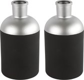 Countryfield Bloemen/Deco vaas - 2x - zwart/zilver - glas - 14 x 26 cm