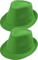 Trilby hoed - 2x - groen verkleed accessoire 57 cm