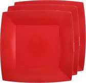Santex feest gebak/taart bordjes vierkant - rood - 10x stuks - karton - 18 x 18 cm