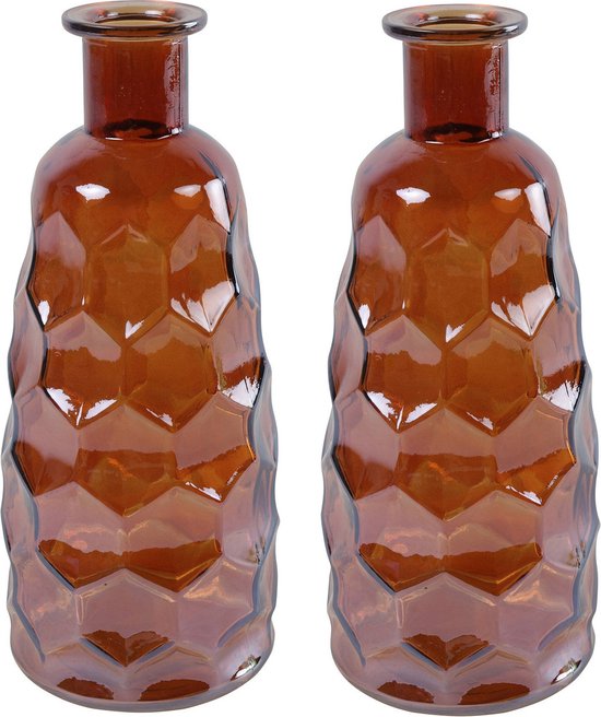 Countryfield Art Deco vaas - 2x - cognac bruin transparant - glas - D12 x H30 cm