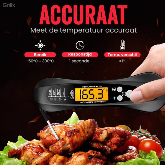 Thermomètre Lecture Instantanée Numérique Alimentaire Thermomètre Cuisine Cuisson BBQ Viande Sonde 1 Pcs(Noir