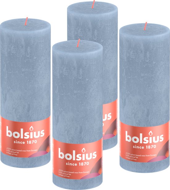 Bolsius - Rustieke Kaars - 4 Stuks - Licht Blauw - Sky Blue - 19cm
