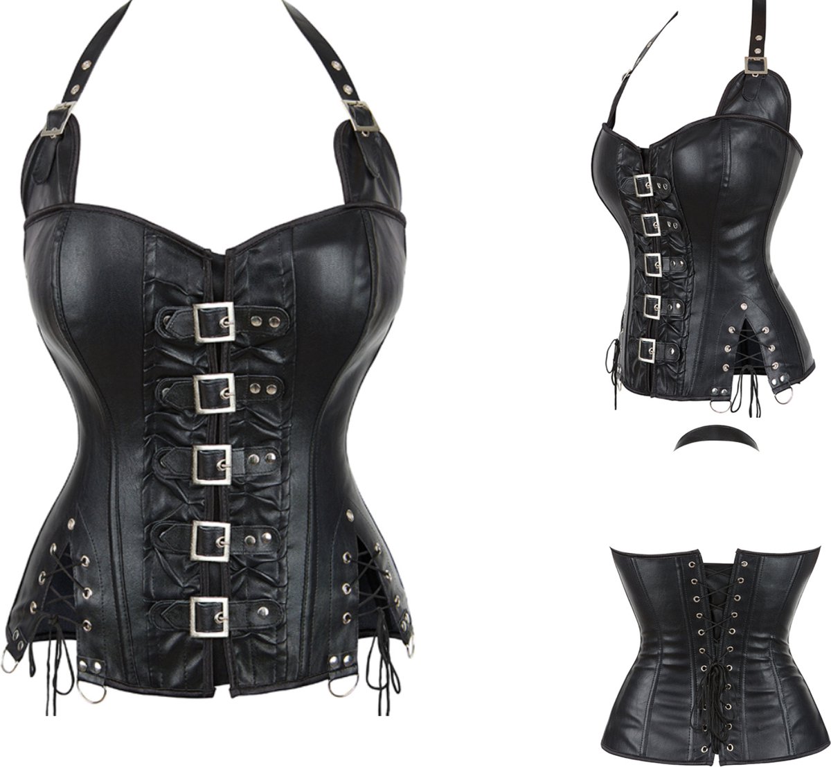 Sexy & Stoer Korset - zwart - maat M - Lingerie - Faux Leather - zandloperfiguur - Warrior - Kinki - corset - met gespen - uniseks - dominatrix - PU - Kinky