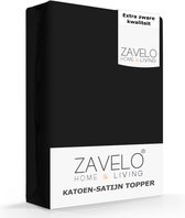Zavelo Deluxe Katoen-Satijn Topper Hoeslaken Zwart - 2 Persoons (140x200 cm) - Heerlijk Zacht - Rondom Elastisch - Perfecte Pasvorm