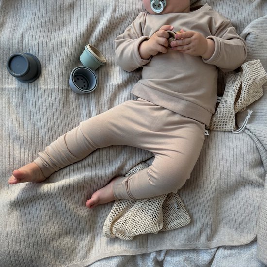 BAKIMO Baby & Kids Loungewear - Biologisch Bamboe Katoen - Sweater set broek en trui - Sand / Bruin - 98/104
