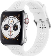 Strap-it Siliconen smartwatch bandje - Geschikt voor Apple Watch Series 1/2/3/4/5/6/7/8/9/SE/Ultra - Wit - Siliconen horlogeband met patroon voor iWatch maat 42 mm 44 mm 44 mm 45 mm