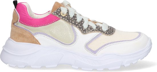 Braqeez 423285-600 Meisjes Lage Sneakers - Beige/Goud/Roze/Print/Bruin - Leer - Veters