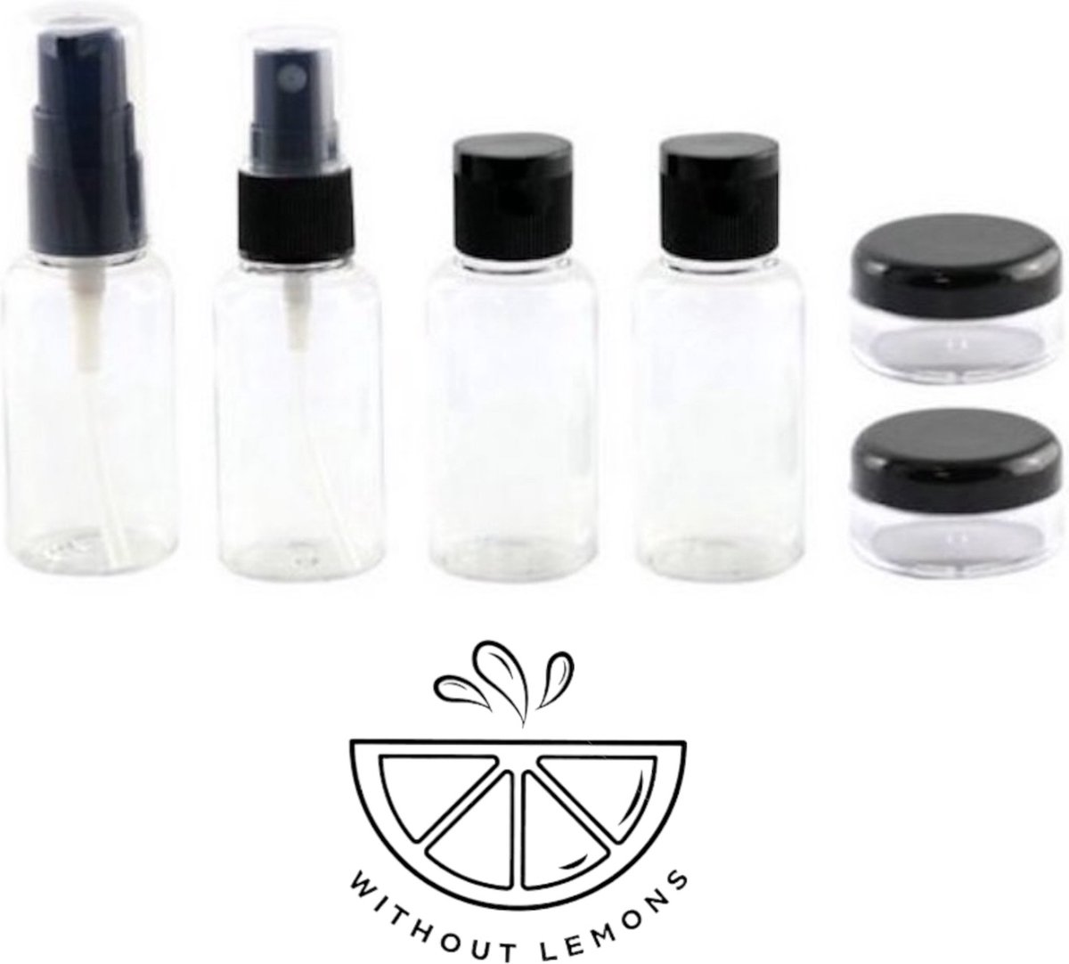Without Lemon - Reis Flesjes - Travel set - Reis set - Goed voor handbagage - Transparant Etui - Setje van 6 - Zwart