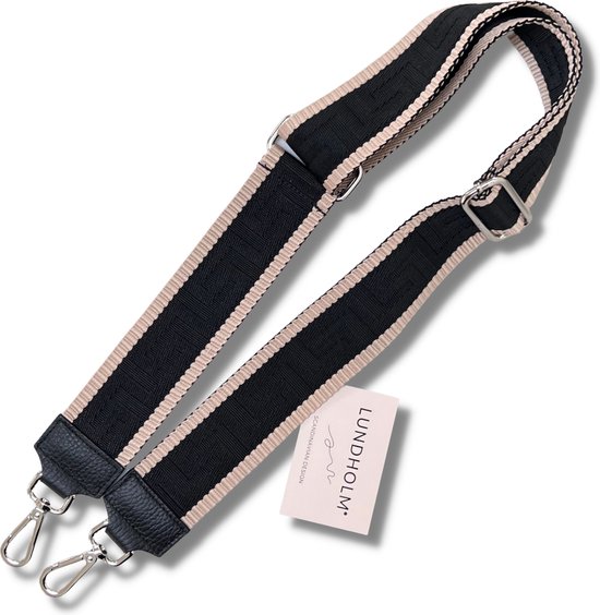 Lundholm tassenriem zwart beige design - hoge kwaliteit extra stevig - Bag strap tassenriem - Tas strap - Tassen hengsel met echt leer - schouderband voor tas - cadeau voor vriendin | Lundholm Mydland serie